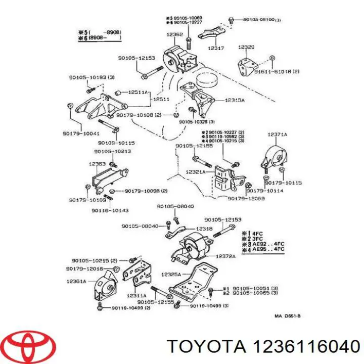 Передняя опора двигателя 1236116040 Toyota