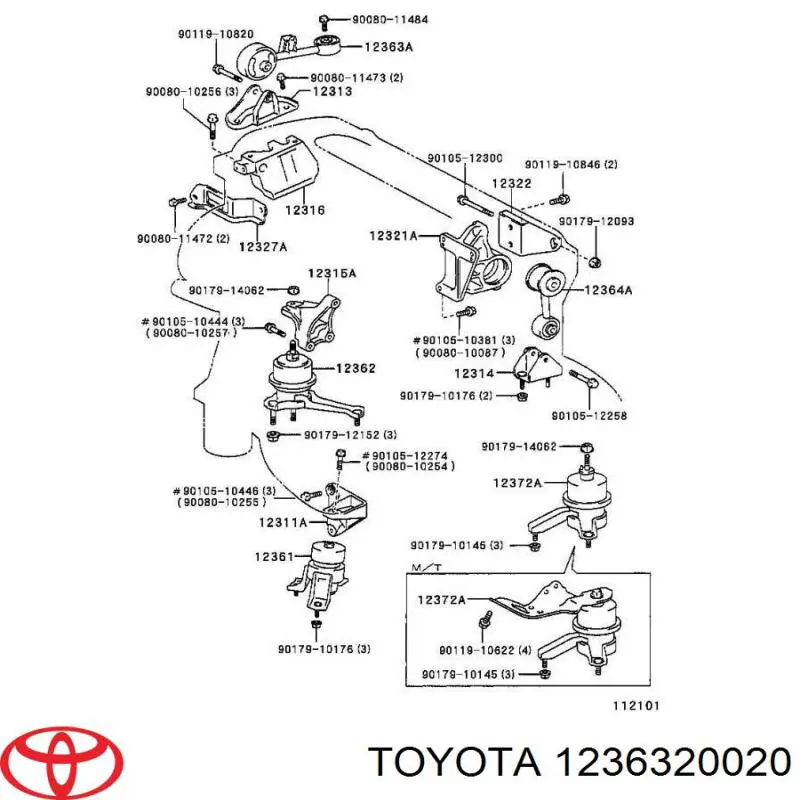 1236320020 Toyota подушка (опора двигателя правая верхняя)