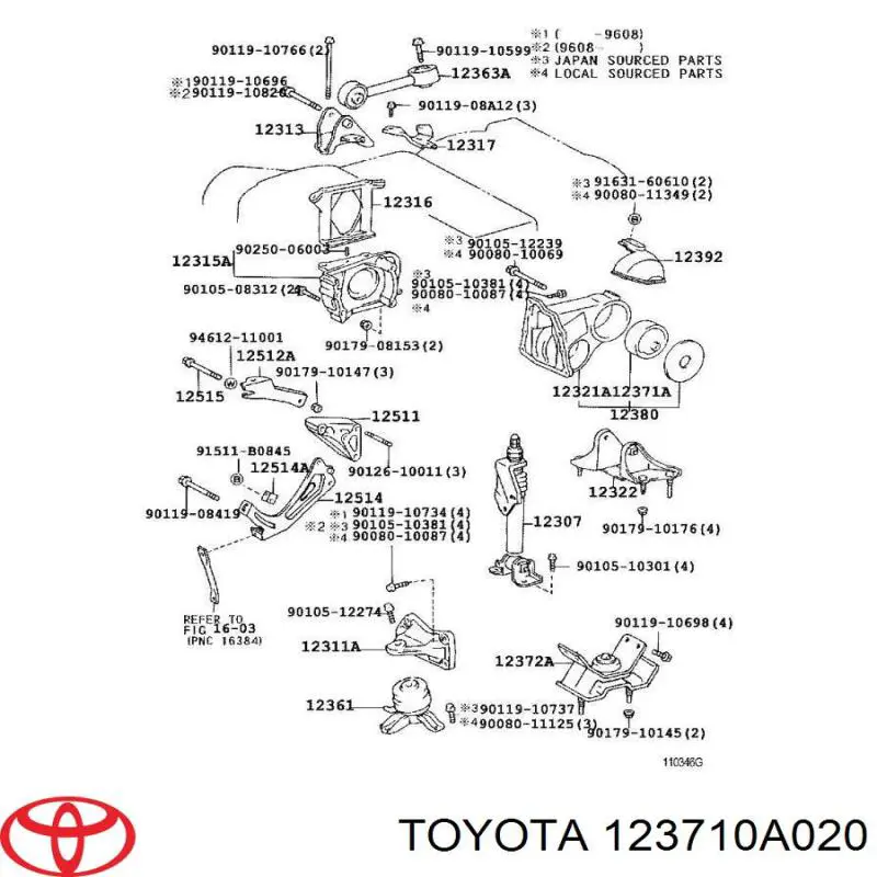 Купить 1237120030 Toyota Задняя втулка двигателя