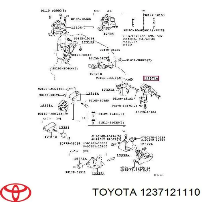 Задняя опора двигателя 1237121110 Toyota