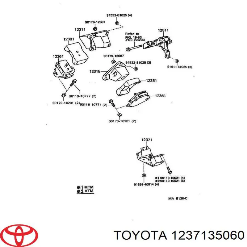 1237135060 Toyota подушка трансмиссии (опора коробки передач)