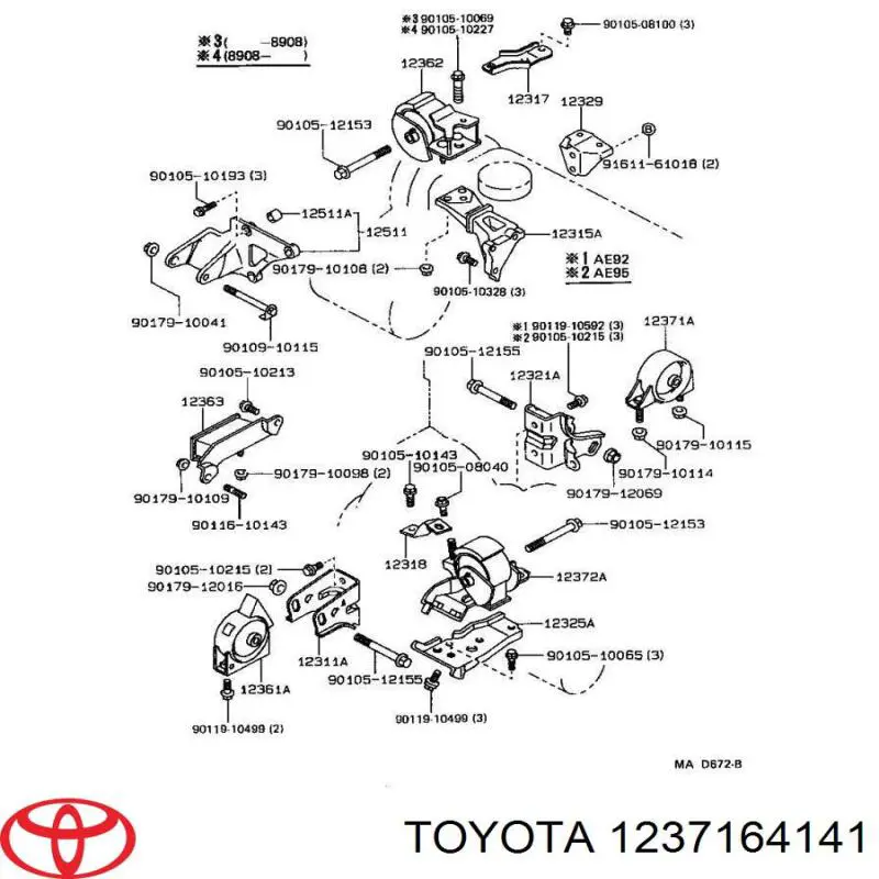 1237164141 Toyota подушка (опора двигателя задняя)