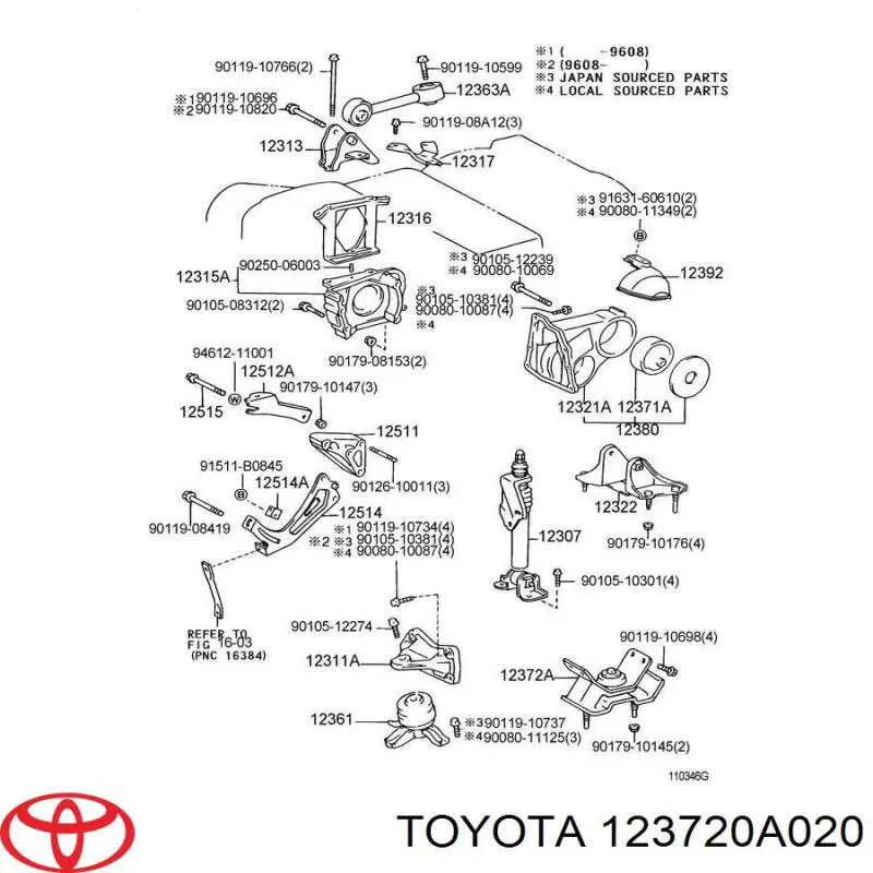123720A020 Toyota подушка (опора двигателя левая)