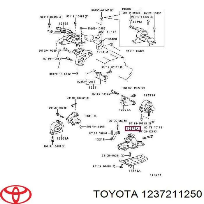 1237211250 Toyota подушка (опора двигателя левая)