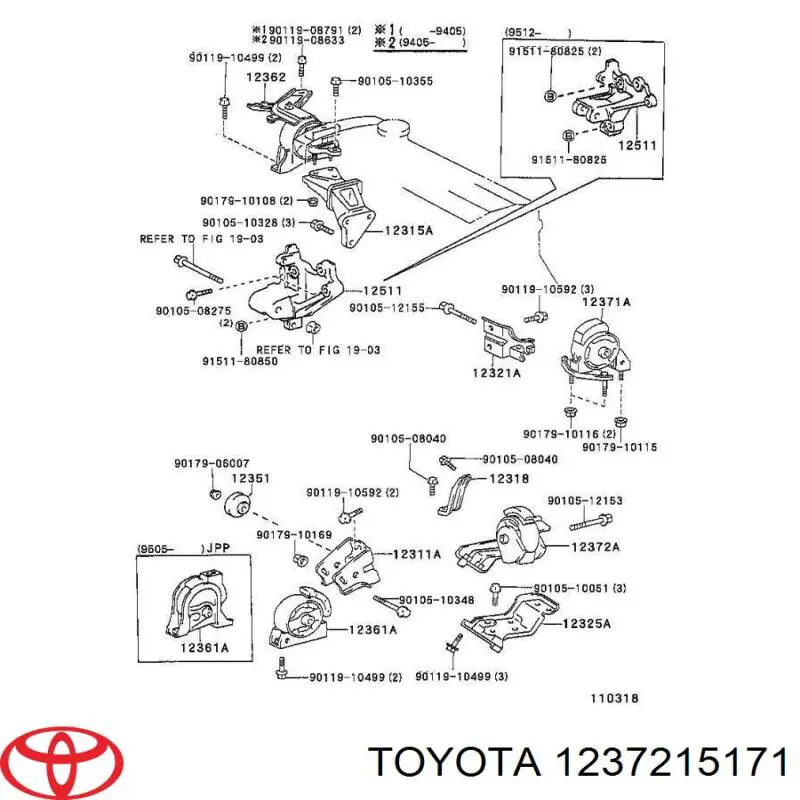 Левая подушка двигателя 1237215171 Toyota