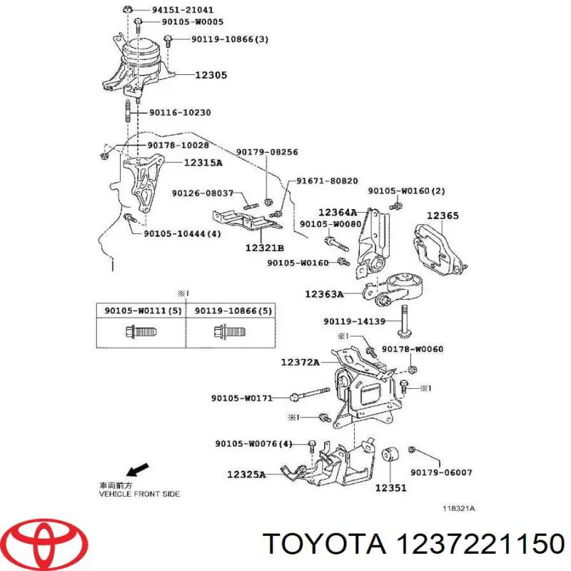 1237221150 Toyota подушка (опора двигателя левая)