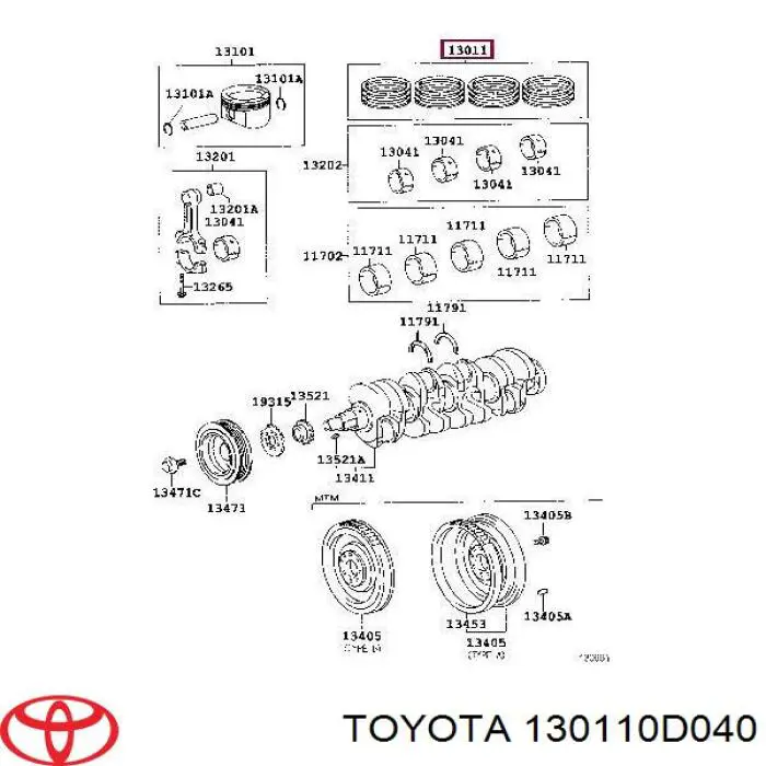 130110D040 Toyota кольца поршневые комплект на мотор, std.