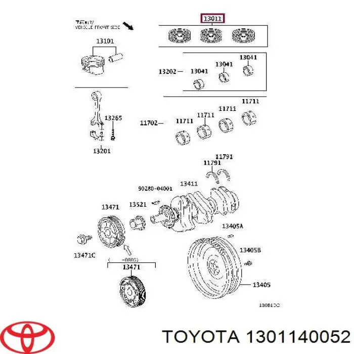 1301140052 Toyota kit de anéis de pistão de motor, std.