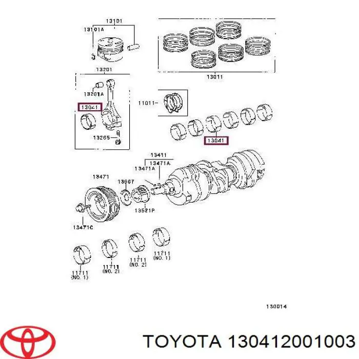 130412001003 Toyota folhas inseridas principais de cambota, kit, 1ª reparação ( + 0,25)