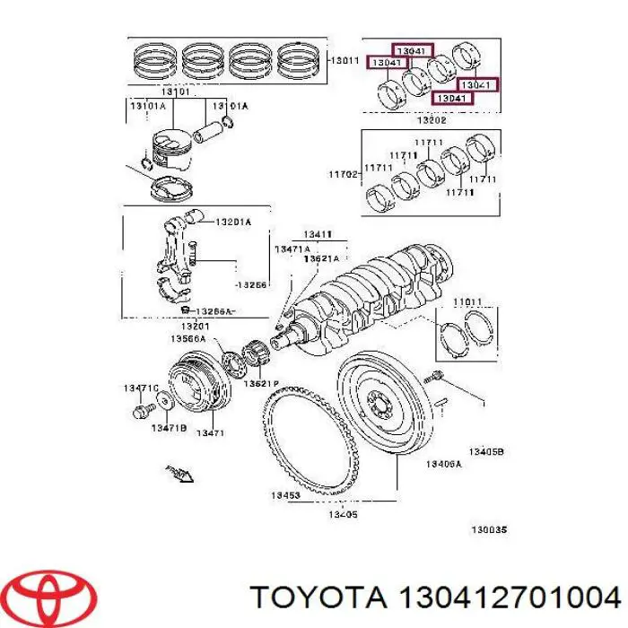 130412701004 Toyota вкладыши коленвала коренные, комплект, 1-й ремонт (+0,25)