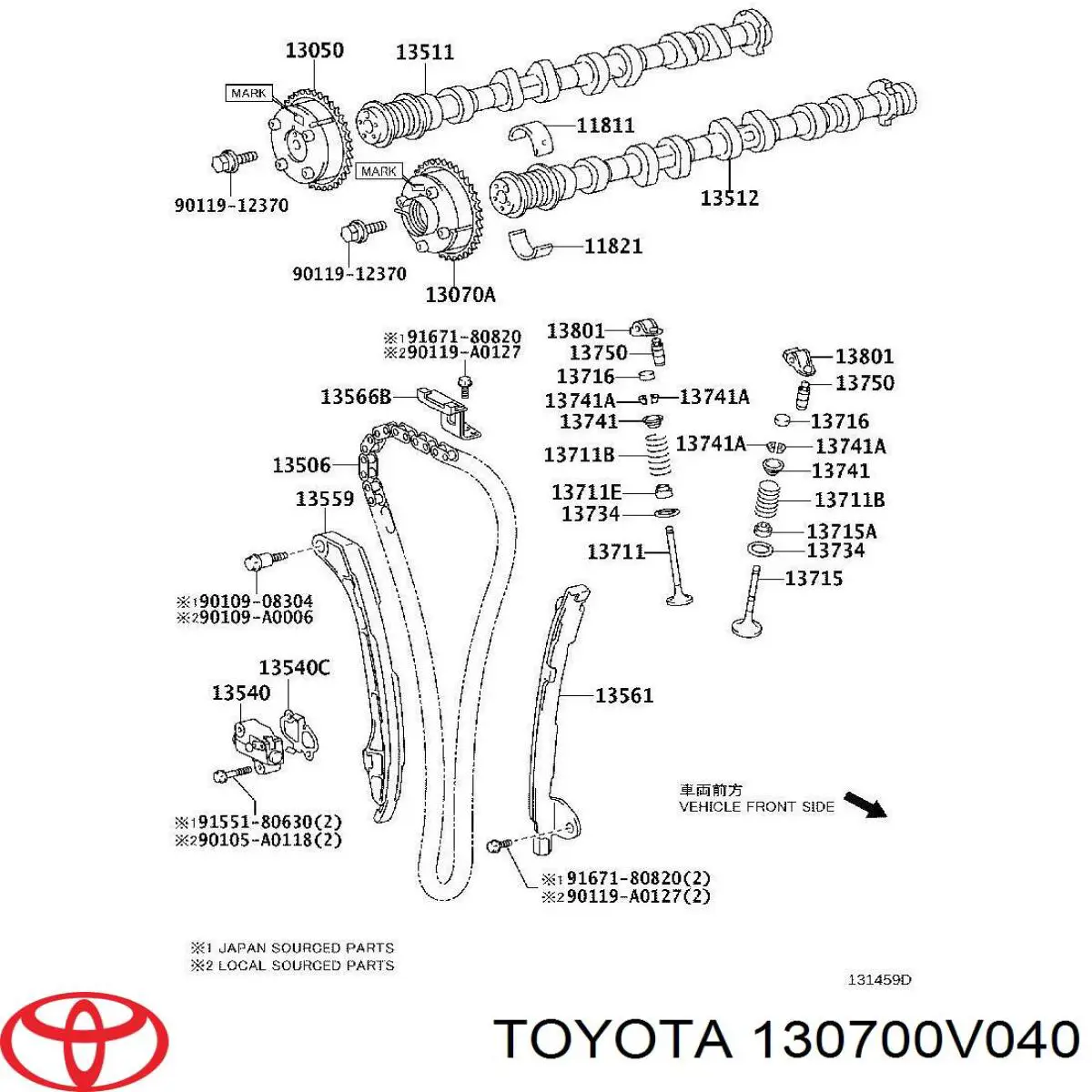 13070-0V012 Toyota engrenagem de cadeia de roda dentada da árvore distribuidora de escape de motor