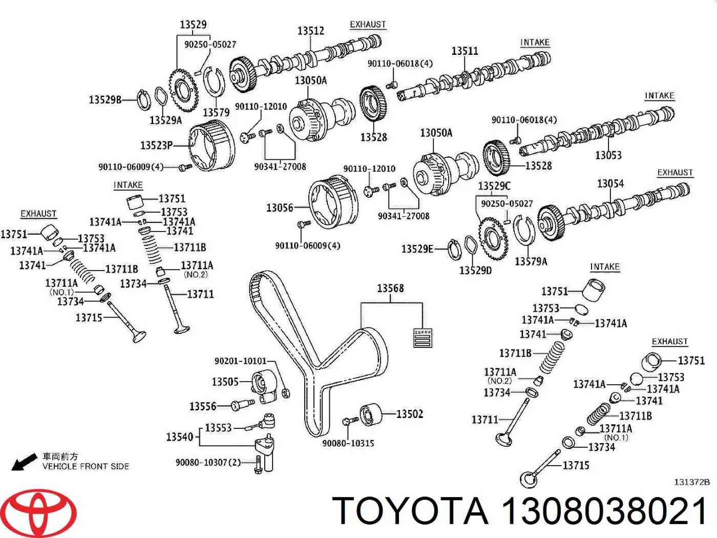 1308038021 Toyota engrenagem de cadeia de roda dentada da árvore distribuidora de escape de motor