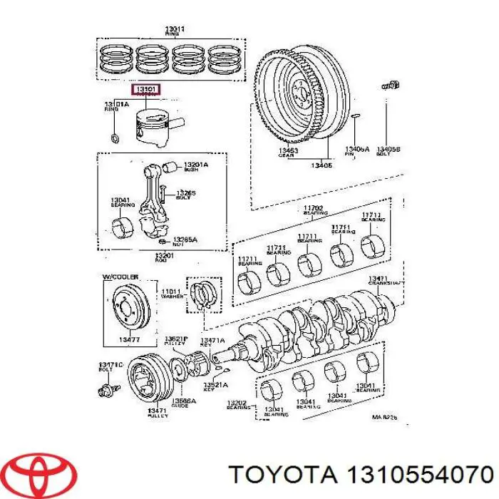 Поршень с пальцем без колец, 4-й ремонт (+1,00) Toyota 1310554070