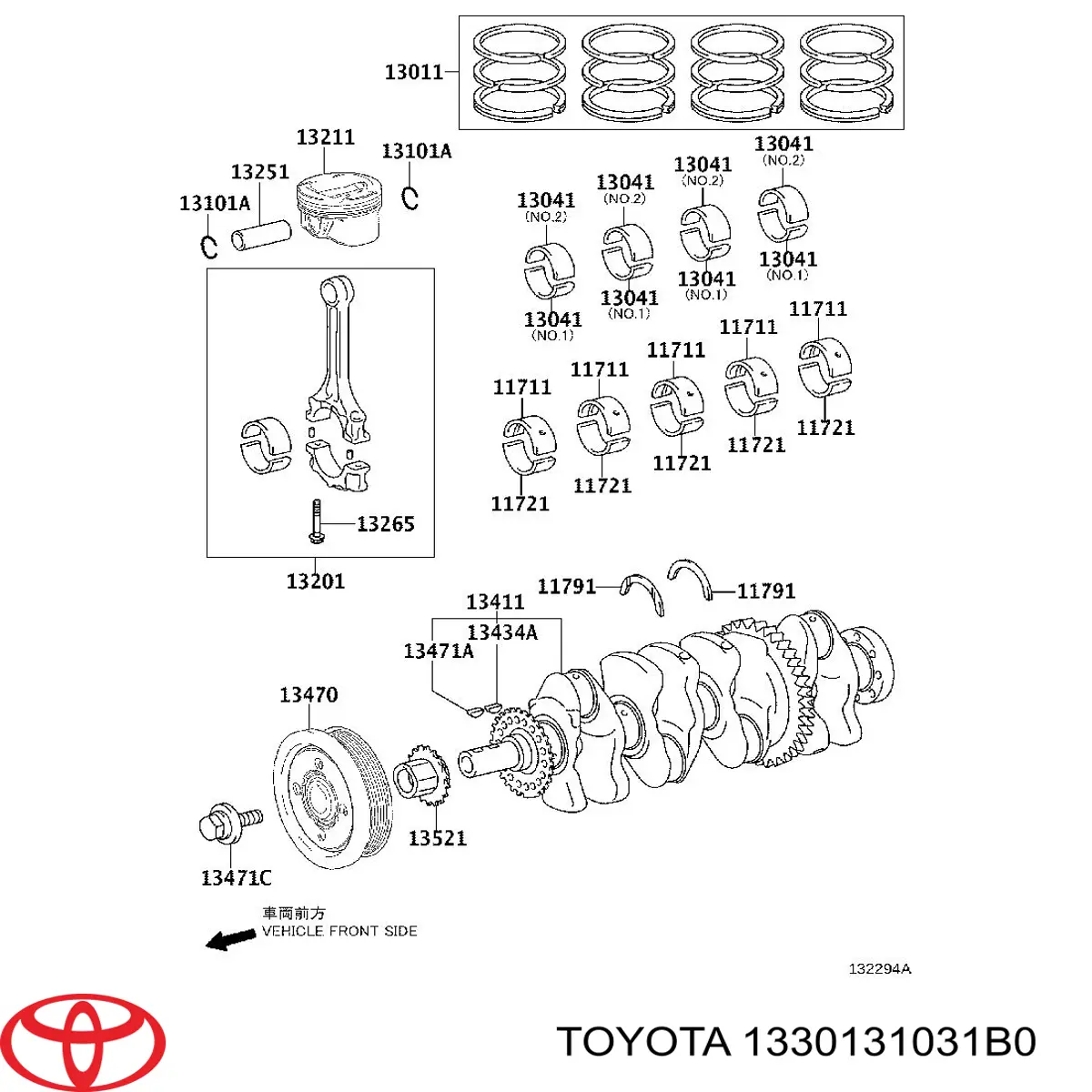 1330131031B0 Toyota Поршень двигателя без колец