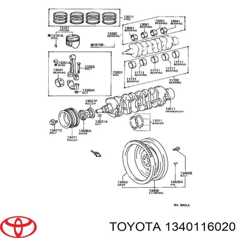 Коленвал двигателя 1340116020 Toyota