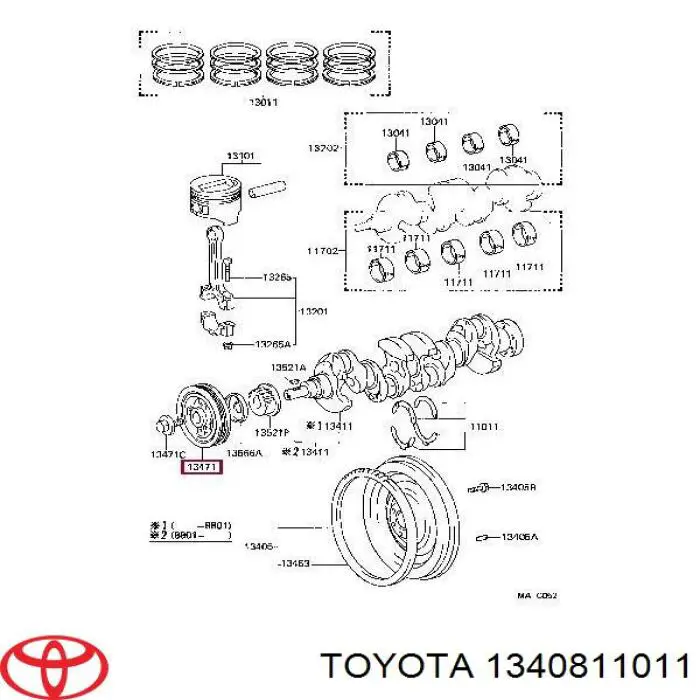 Шкив коленвала (демпфер) Toyota 1340811011 цена, от 39.95 USD