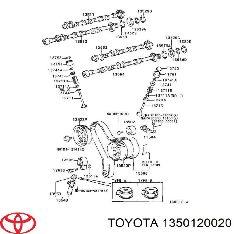 Распредвал двигателя выпускной правый на Toyota Camry V30