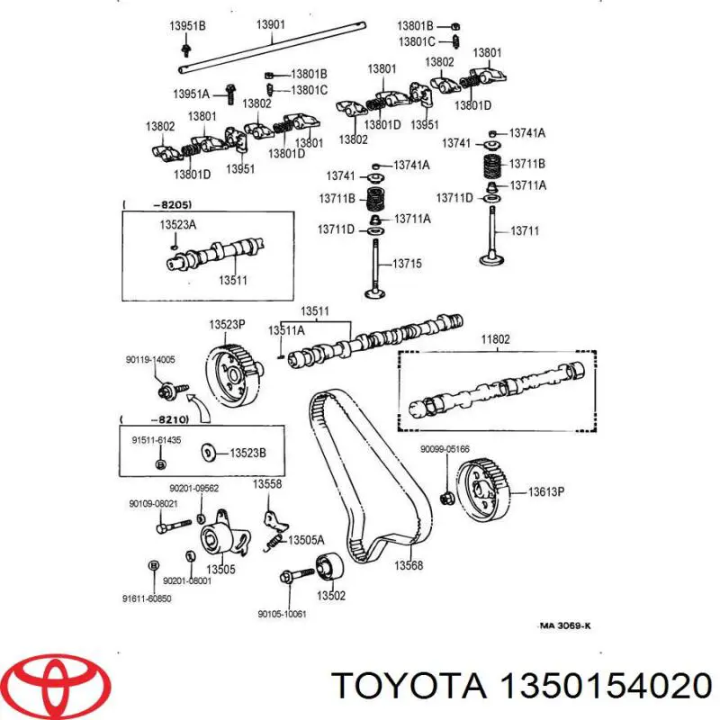 Распредвал двигателя 1350154020 Toyota