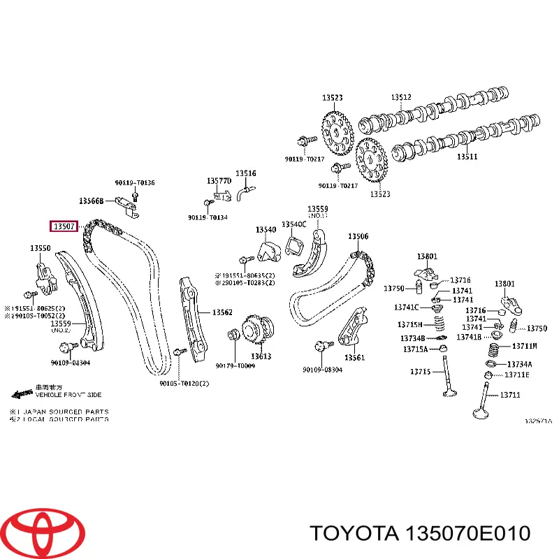 Cadeia do mecanismo de distribuição de gás para Toyota Hilux (GUN12, GUN13)