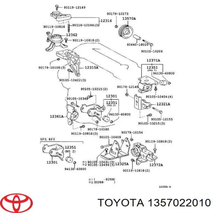1357022010 Toyota паразитный ролик
