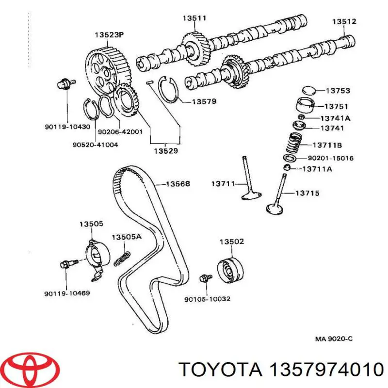 Кольцо стопорное шестерни распредвала на Toyota Camry V20