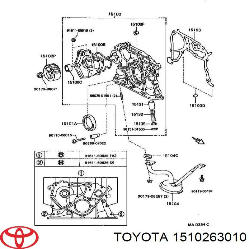 Kit de reparación, bomba de aceite 1510263010 Toyota