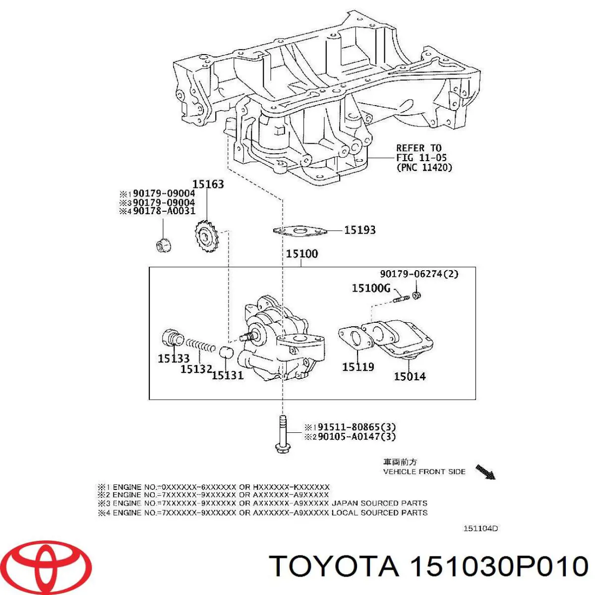 Kit de reparación, bomba de aceite 151030P010 Toyota/Lexus