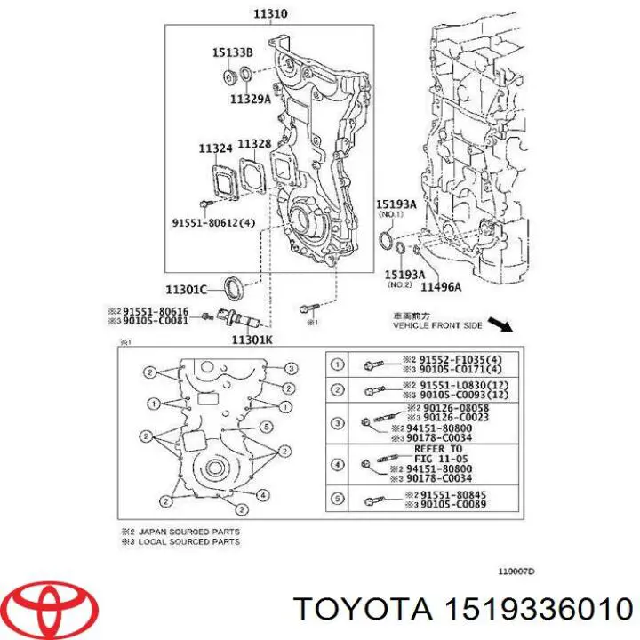 151930V010 Toyota vedante de bomba de óleo
