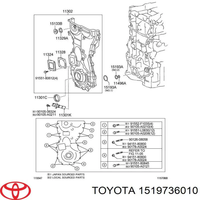 1519736010 Toyota прокладка масляного насоса