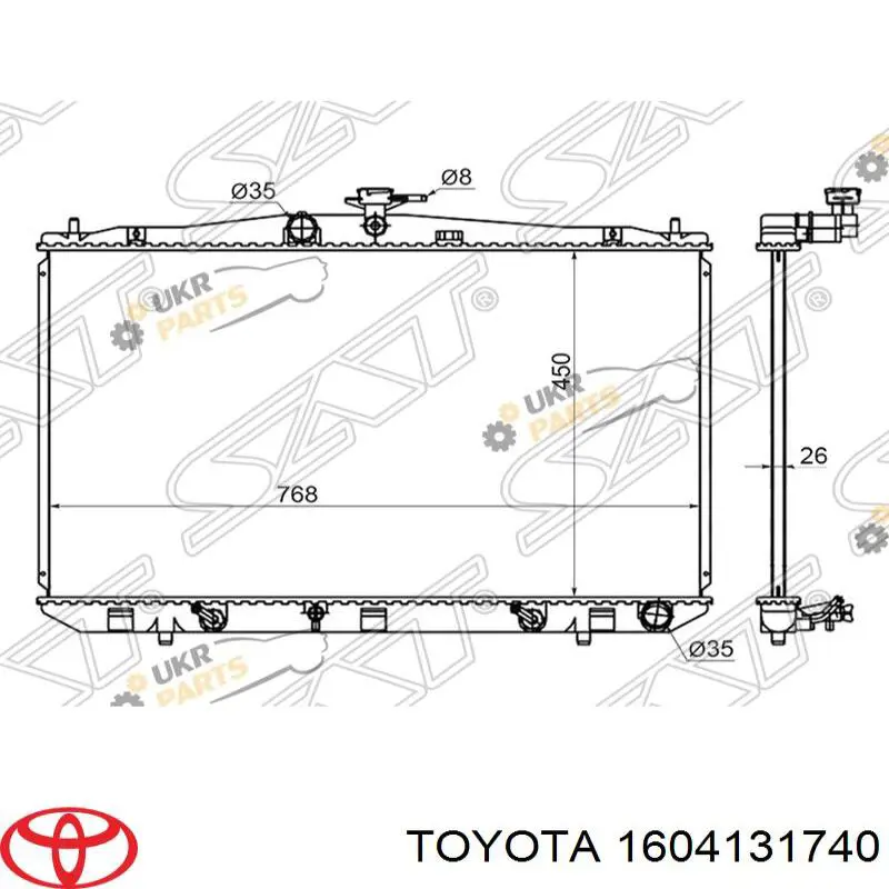 1604131740 Toyota radiador de esfriamento de motor