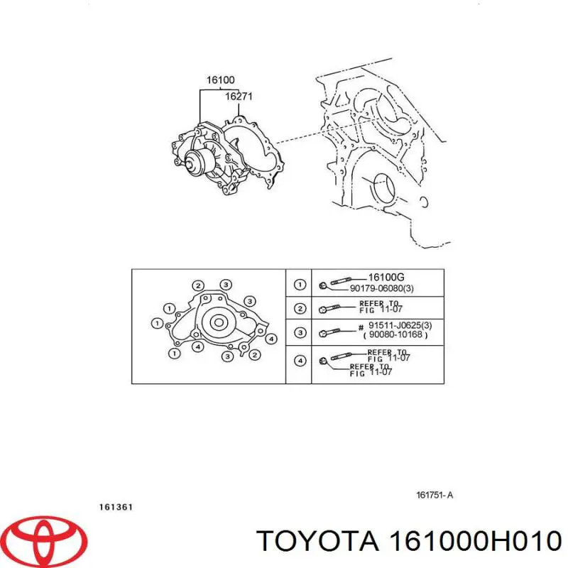 Bomba de água (bomba) de esfriamento Toyota 161000H010 preço, a partir de 94,11 USD