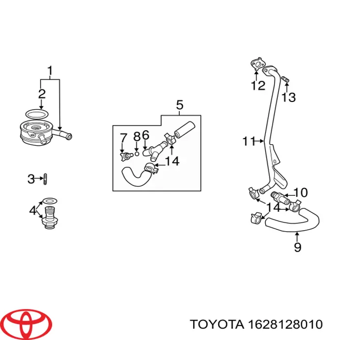 1628128010 Toyota трубка (шланг масляного радиатора, от блока к радиатору)