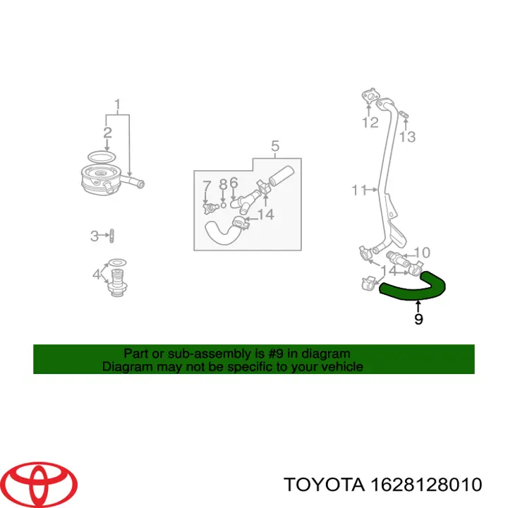 Трубка/шланг масляного радіатора, від блока до радіатора 1628128010 Toyota