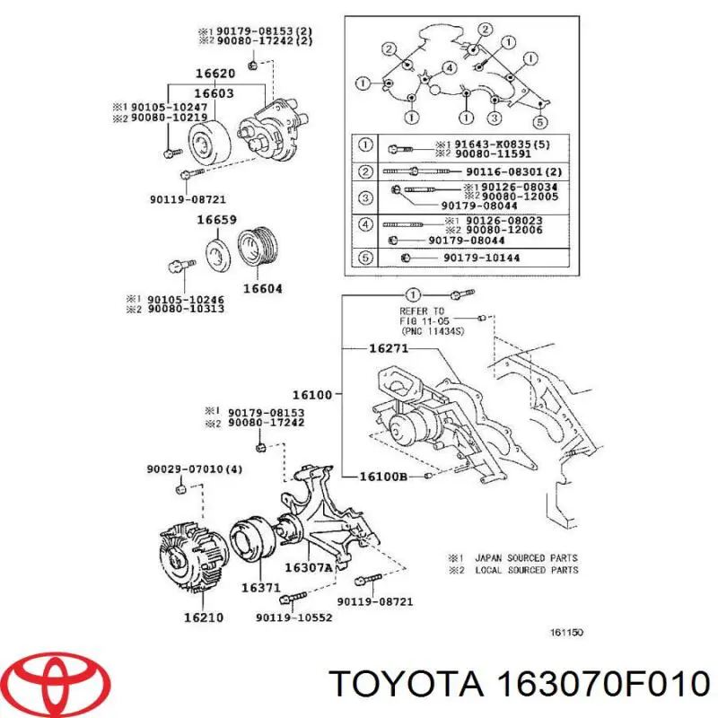 Кронштейн вискомуфты системы охлаждения опорный 163070F010 Toyota