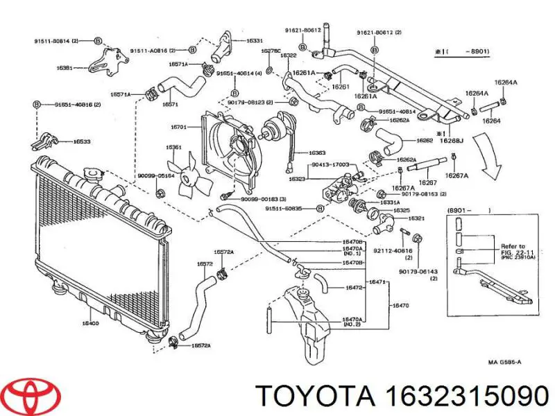 Корпус термостата 1632315090 Toyota