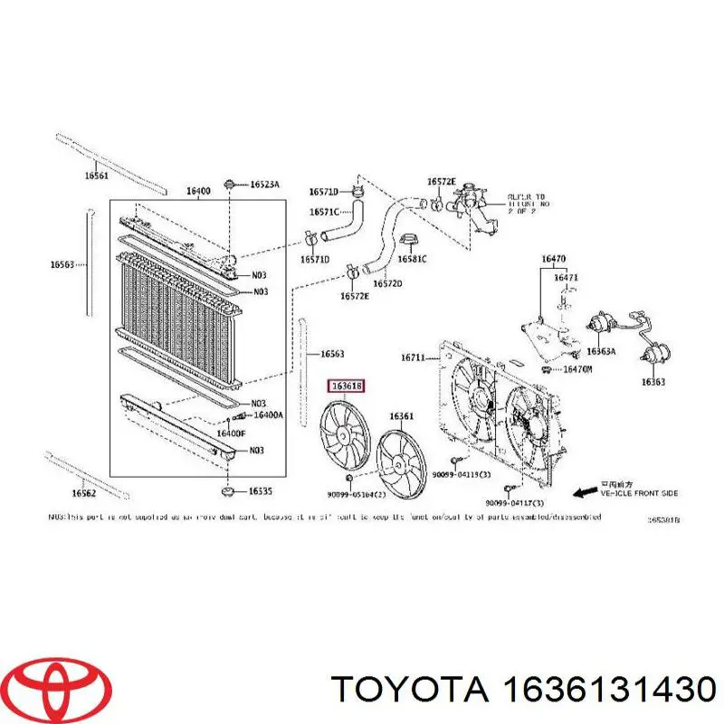 Вентилятор (крыльчатка) радиатора охлаждения правый 1636131430 Toyota