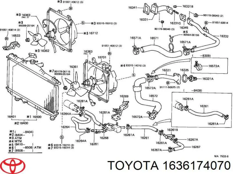 Диффузор вентилятора в сборе с мотором и крыльчаткой 1636174070 Toyota