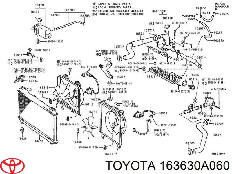 Диффузор вентилятора в сборе с мотором и крыльчаткой 163630A060 Toyota