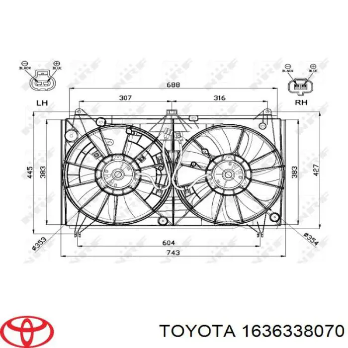 1636338070 Toyota motor esquerdo de ventilador do sistema de esfriamento