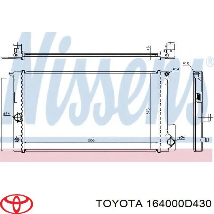 164000D430 Toyota radiador de esfriamento de motor