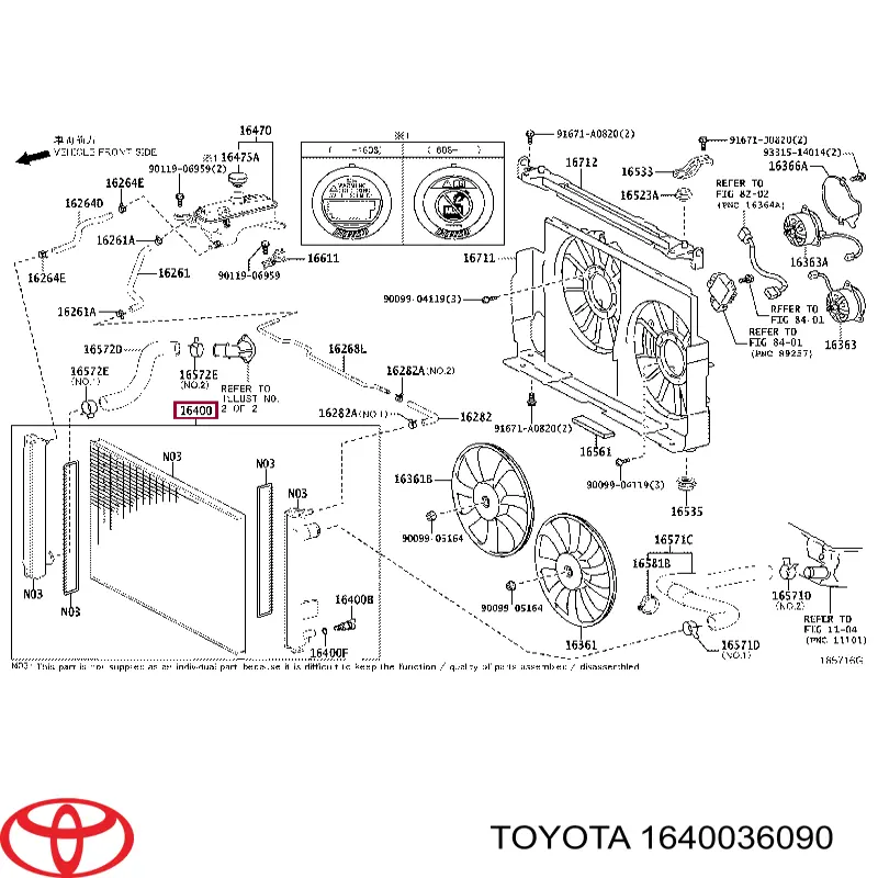 Радиатор охлаждения двигателя Toyota 1640036090
