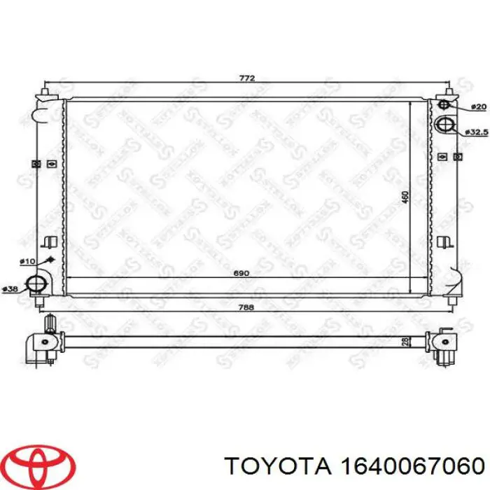 Radiador refrigeración del motor 1640067060 Toyota