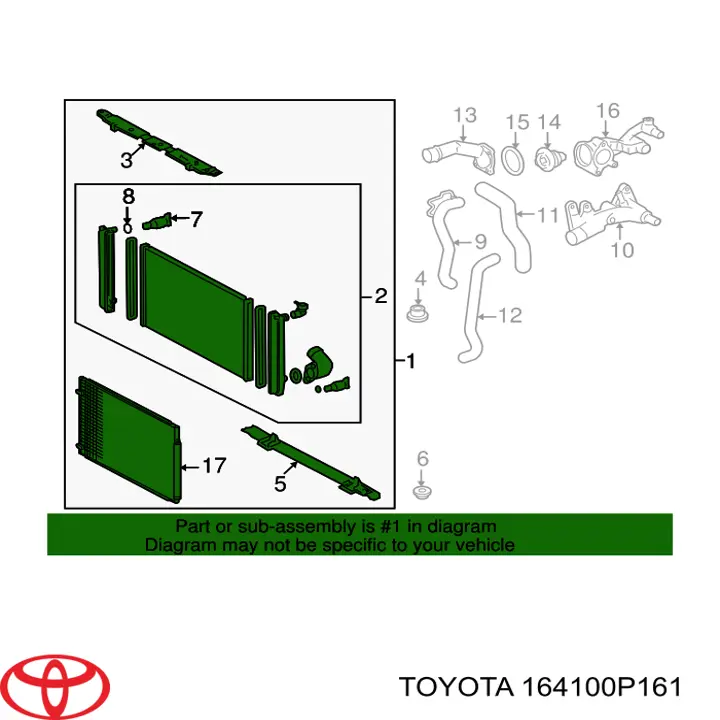 164100P160 Toyota radiador de esfriamento de motor