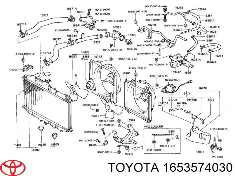 1653574030 Toyota суппорт радиатора верхний (монтажная панель крепления фар)