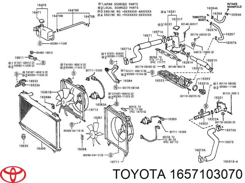 Нижний шлаг радиатора охлаждения 1657103070 Toyota