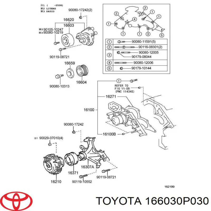 Купить 166030P030 Toyota Натяжной ролик