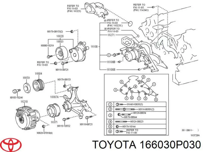 166030P030 Toyota rolo de reguladora de tensão da correia de transmissão