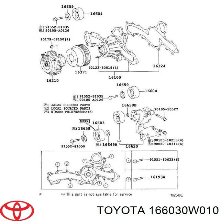 Ролик натяжителя приводного ремня Toyota 166030W010