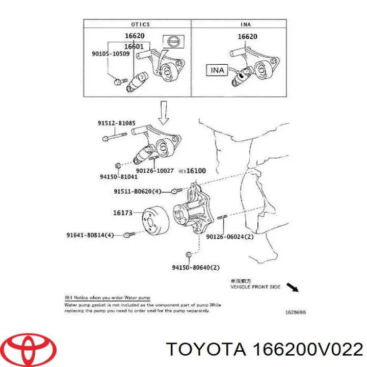 Натяжитель приводного ремня 166200V022 Toyota