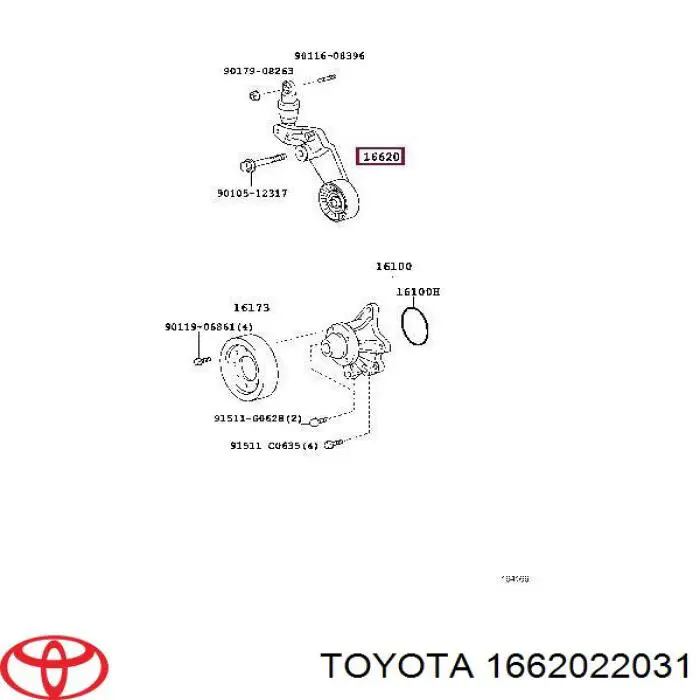 Натяжитель приводного ремня 1662022030 Toyota